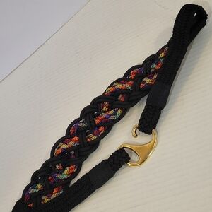 Corded Multi Colored Rope Braided Belt M/L  Stretch Gold Tone Hook Casual